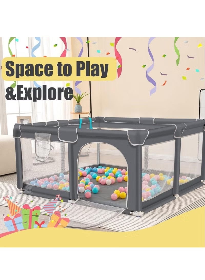 Beauenty Baby Playpen, 47×47 Inch Small Playpen for Babies, Enhanced Safety Baby Play Yard for Indoor & Outdoor, Infant Play Pen with Soft Breathable Visible Mesh, Anti-Fall Design & Easy Setup, Grey - Image 2